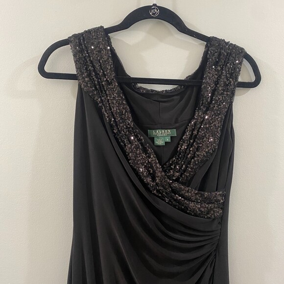 Lauren Ralph Lauren Sequin Collar Jersey Maxi Gown - Black 8 - Picture 4 of 6